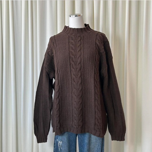 VTG 90s St. John’s Bay Dark Brown Cable Knit Sweater Oversized Grandpa Core XL. - Picture 2 of 8